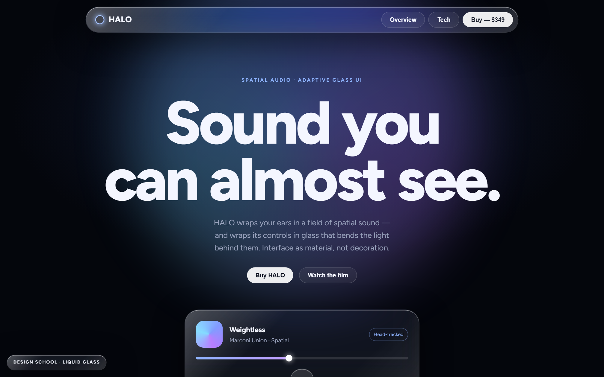 HALO — Liquid Glass template preview